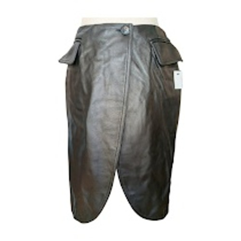MM6 Maison Margiela Leather Wrap Skirt Black‎ Button Detail Midi Skirt Sz 42 NWT - Picture 9 of 12